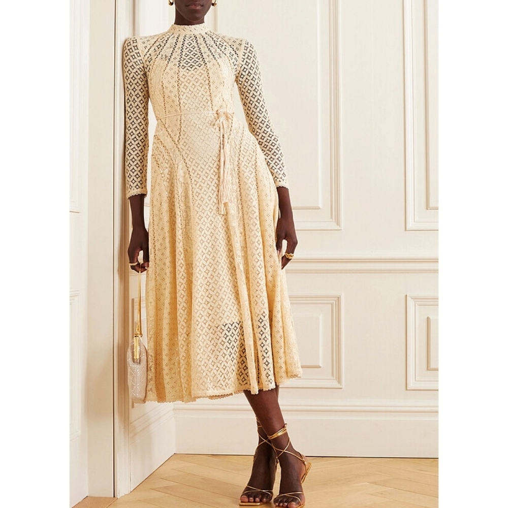 Zimmermann Luminosity Crochet Corded Lace Panelled Regency Coquette Midi…